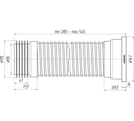 Гофра для унитаза АНИ Пласт армированная, 110 мм, L 280-540 мм, для чугунных труб K528 025-1136