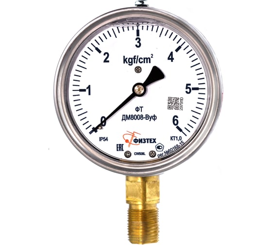 Манометр ПО Физтех, АО ДМ8008-ВУф 0-6 кгс/см2 кт.1,0 d.100 IP54 M20_1,5 РШ ВуГл 4687206463646 1