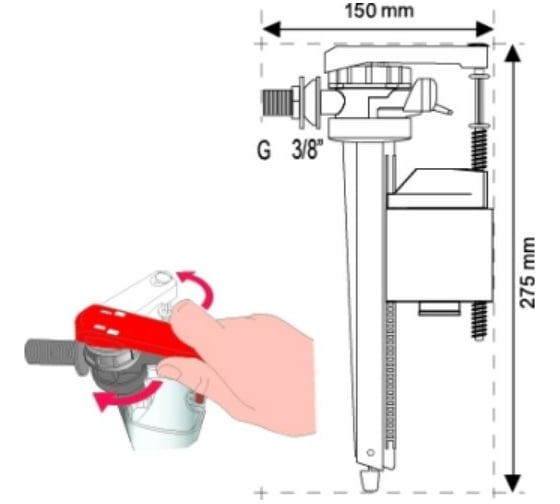 Заливной клапан WIRQUIN JOLLYFILL FL150L3 боковой, винт латунь, 3/8" c переходником на 1/2 10981470