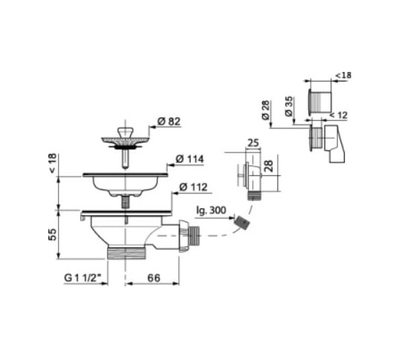 Выпуск для мойки WIRQUIN D 90 мм., с нержавеющей чашкой и круглым ...
