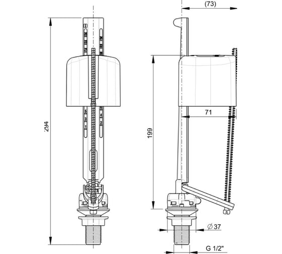 Сливной механизм WIRQUIN Kompact двухрежимный, ONE 3/6 L, заливной клапан донный 1/2 10975008