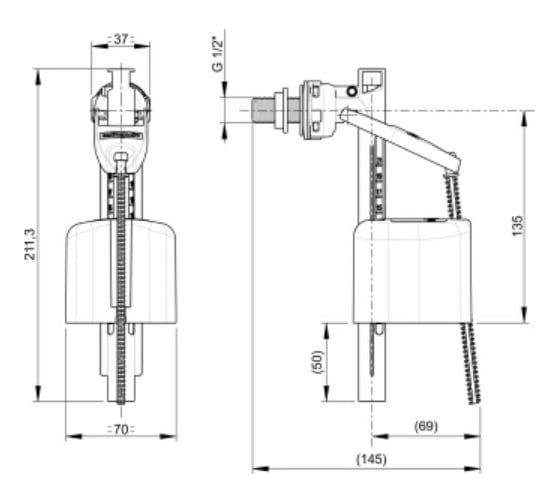 Заливной клапан WIRQUIN Kompact поршневого типа, боковой, пластик 1/2" 10975011
