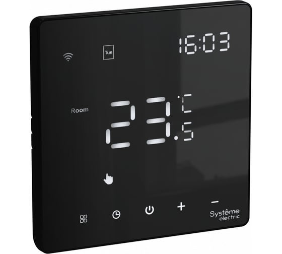 Термостат Systeme Electric Wi-Fi электронный для теплого пола ARTGALLERY, 16A, в сборе, ЧЁРНЫЙ GAL001038
