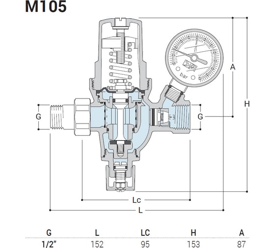 Клапан автозаполнения с фильтром и манометром SR Rubinetterie 1/2" M105-1500G000