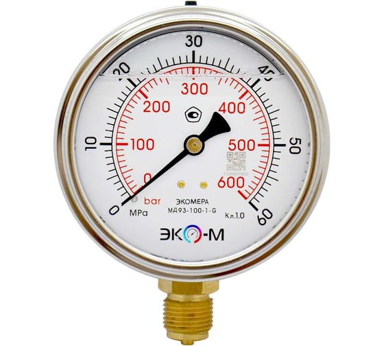 Манометр ЭКО-М Экомера МД93-100мм 0..60МПа М20*1,5 (Гидрозаполненный) МД93-100-М-60МПа 1