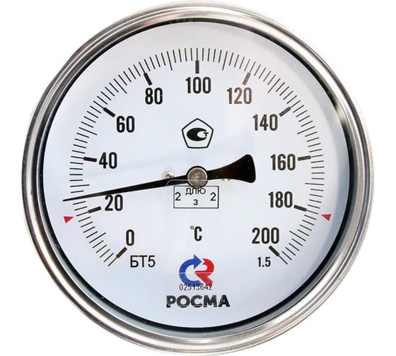 Термометр РОСМА БТ-51.211 осевой (0-250C) 1.5, L=200мм, с латунной гильзой, биметаллический D070-02159 1