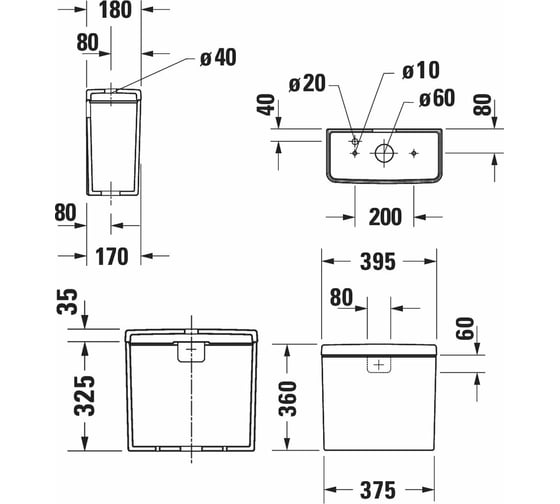 Бачок для унитаза Duravit D-Neo 6/3 л, подвод воды слева 3/8", кнопка пластик, хром 00000090434 944100005