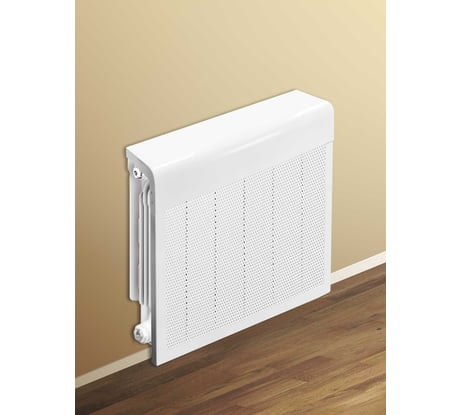 Экран на батарею ООО Вентмаркет 450х300х150 мм, без верхней перфорации, полукруглый, разборный, белый SR450300