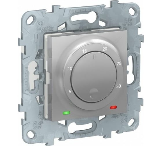 Электронный термостат Systeme Electric Unica New Алюминий 8А, встроенный термодатчик NU550130