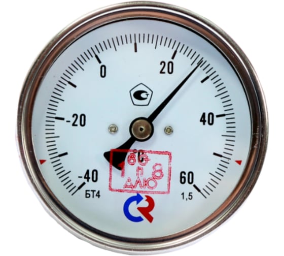 Термометр РОСМА БТ-41.211 осевой (-40-60C) 1.5, L=100мм, с латунной гильзой, биметаллический D070-00591 1