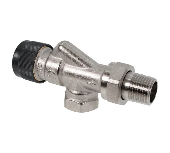 Вентиль AR термостатический осевой без преднастройки OVENTROP DN-15, 1/2, 1/2, ВН, латунь никелированная, НГ со штуцером, черный колпачок 118140004 1