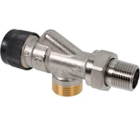 Вентиль AR термостатический осевой без преднастройки OVENTROP DN-15, 3/4, 1/2, Н ЕК-Н, латунь никелированная, НГ со штуцером, черный колпачок 118140092