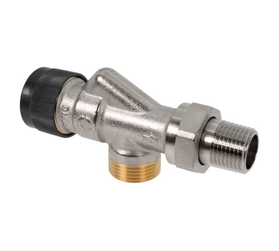 Вентиль AR термостатический осевой без преднастройки OVENTROP DN-15, 3/4, 1/2, Н ЕК-Н, латунь никелированная, НГ со штуцером, черный колпачок 118140092 1