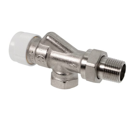 Вентиль AVR 9 термостатический осевой с преднастройкой OVENTROP DN-15, 1/2, 1/2, ВН, латунь никелированная, НГ со штуцером, белый колпачок 118390004 1