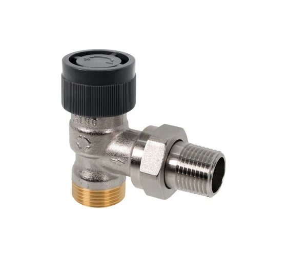 Вентиль AR термостатический угловой без преднастройки OVENTROP DN-15, 3/4, 1/2, Н ЕК-Н, латунь никелированная, НГ со штуцером, черный колпачок 118100097 1