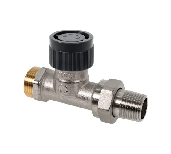 Вентиль AR термостатический прямой без преднастройки OVENTROP DN-15, 3/4, 1/2, Н ЕК-Н, латунь никелированная, НГ со штуцером, черный колпачок 118110097 1