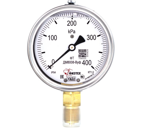 Манометр виброустойчивый Физтех ДМ8008-ВУф 0-400 кПа кт.1,0 d.100 IP54 G1/2 РШ, Силикон 4687205640376 1