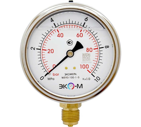 Манометр ЭКО-М Экомера МД93-100мм 0..10МПа М20*1,5 (Гидрозаполненный)
(ТН ВЭД 9026204000) МД93-100-М-10МПа 1