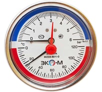 Термоманометр ЭКО-М МД04-80мм 0..6бар 0..120С G1\4 L=60mm с переходником на G1\2 осевой (ТН ВЭД 9026204000) МД04-80-G-6-120-L-60-ОИ