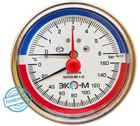 Термоманометр ЭКО-М МД04-80мм 0..6бар 0..160С G1\4 L=60mm с переходником на G1\2 осевой (ТН ВЭД 9026204000) МД04-80-G-6-160-L-60-ОИ