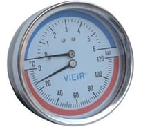 Термоманометр горизонтальный ViEiR 10 бар, с задним подключением, для котлов и систем отопления YF10