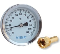 Термометр горизонтальный ViEiR Ф63 мм, 1/2, до 120 C, для систем отопления и горячего водоснабжения YL18