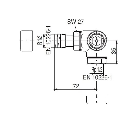 Угловой трехосевой вентиль Oventrop серия E DN-15, 1/2", 1/2", ВН, белый 1163463