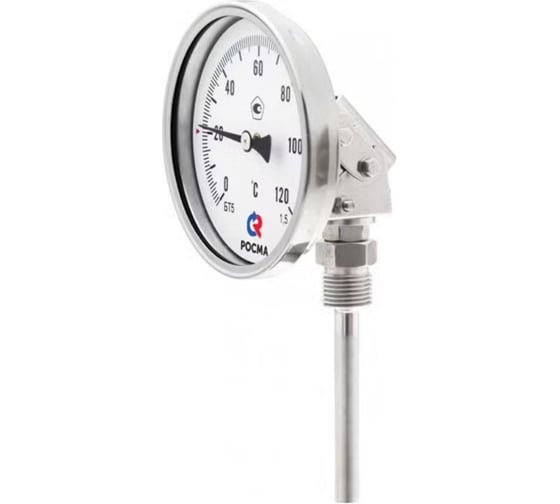 Термометр универсальный биметаллический РОСМА БТ-74.220 до 160 °С, длина 64 мм, резьба М20×1.5 1.5, диаметр корпуса 150 мм, универсальное присоединение D070-08162 1