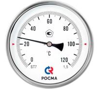 Термометр биметаллический РОСМА БТ-71.211 осевой (0-120 °С), резьба 1.5, длина 100 мм, с латунной гильзой D070-02119