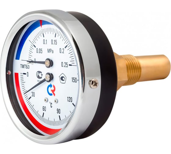 Термоманометр осевой РОСМА ТМТБ-31Т.1 (0-2.5 МПа/до 120 °С), резьба G1/2 2.5, диаметр корпуса 80 мм, длина клапана 46 мм D070-03345 1