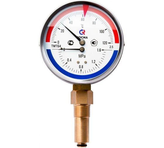 Термоманометр радиальный РОСМА ТМТБ-31Р.1 (0-2.5 МПа/до 150 °С), резьба G1/2 2.5, диаметр корпуса 80 мм, длина клапана 46 мм D070-03343 1