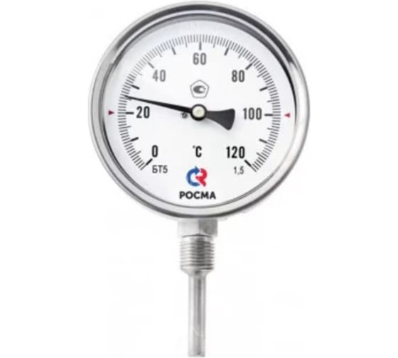 Термометр радиальный РОСМА БТ-52.220 (-50-100C) L=64 G1/2 1.5 биметаллический коррозионностойкий 100мм D070-08368