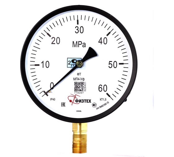 Манометр ПО Физтех, АО МП4-Уф 0-60 МПа кт.1,5 d.160 IP54 M20_1,5 РШ 4687205630575