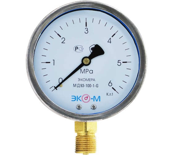 Манометр ЭКО-М МД93-100мм 0..6МПа М20*1,5 (Гидрозаполненный)(ТН ВЭД 9026204000) МД93-100-М-6МПа