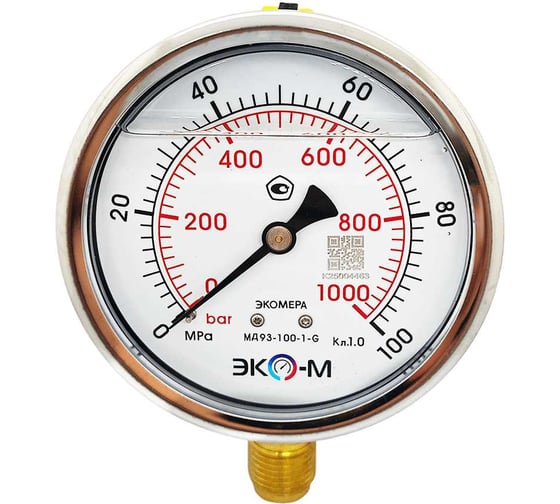 Манометр ЭКО-М МД93-100мм 0..100МПа G1/2 (Гидрозаполненный)(ТН ВЭД 9026204000) МД93-100-G-100МПа