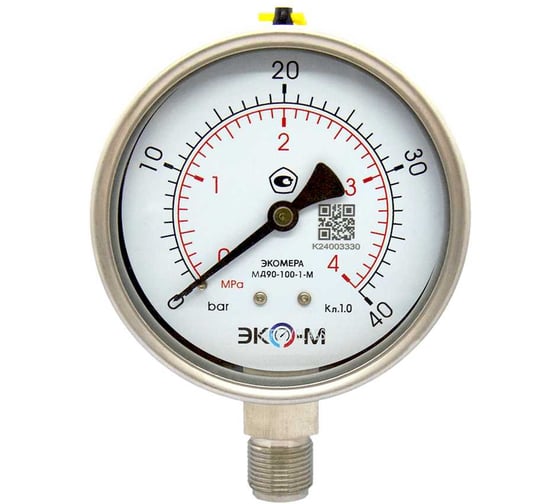 Манометр ЭКО-М МД90-100мм 0..4МПа М20*1,5 (для гидрозаполнения)(ТН ВЭД 9026204000) МД90-100-М-4МПа