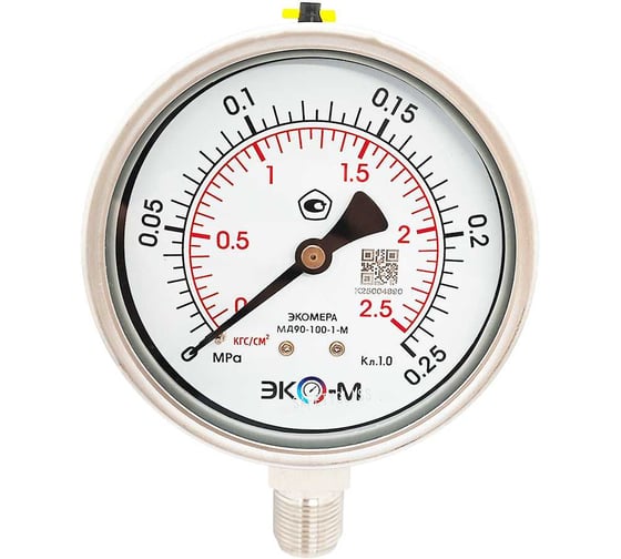 Манометр ЭКО-М МД90-100мм 0..0,25МПа M20*1.5 (для гидрозаполнения) (ТН ВЭД 9026204000) МД90-100-M-0,25МПа