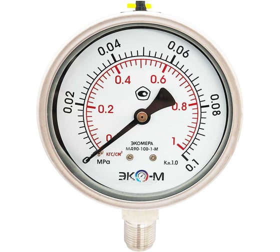 Манометр ЭКО-М МД90-100мм 0,1 МПа M20*1.5 (для гидрозаполнения)(ТН ВЭД 9026204000) МД90-100мм-M-0,1МПа