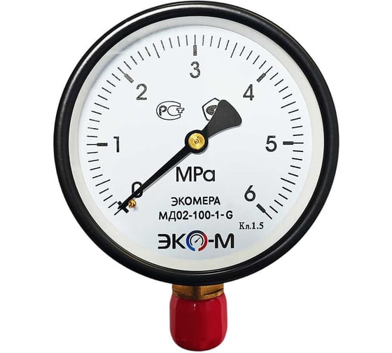 Манометр ЭКО-М МД02-100мм 0..6МПа G1/2(ТН ВЭД 9026204000) МД02-100-G-6МПа