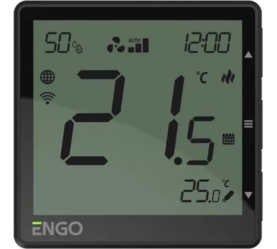 Универсальный терморегулятор ENGO controls черный, с модулем Zigbee, с питанием 230, со встроенным датчиком влажности EONE230B