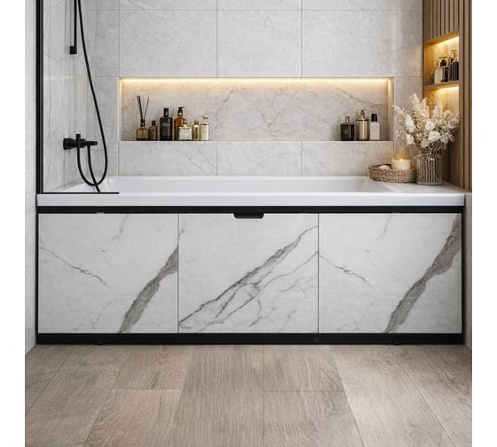 Экран под ванну Alavann МДФ Rita Black 1,7 Белый мрамор ALV1199005
