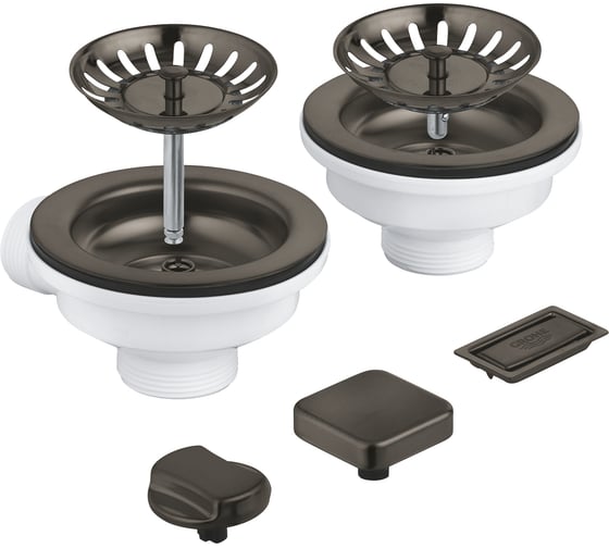 Сливной гарнитур кухонной мойки Grohe с 2 чашами, темный графит, матовый 40998AL0