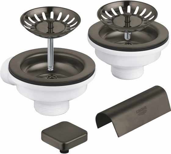 Сливной гарнитур кухонной мойки Grohe с 2 чашами, темный графит, матовый 40999AL0