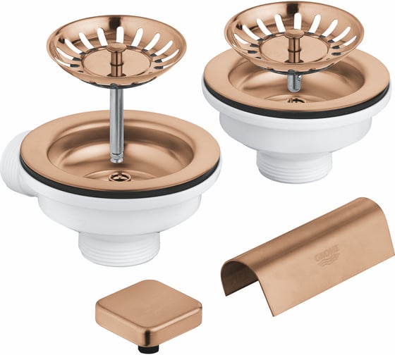 Сливной гарнитур кухонной мойки Grohe с 2 чашами, теплый закат, матовый 40999DL0