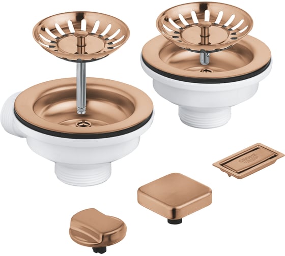 Сливной гарнитур кухонной мойки Grohe с 2 чашами, теплый закат, матовый 40998DL0