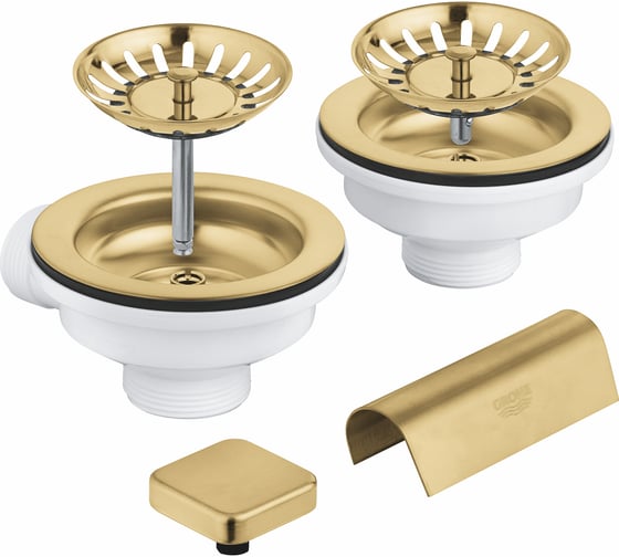 Сливной гарнитур кухонной мойки Grohe с 2 чашами, холодный рассвет, матовый 40999GN0