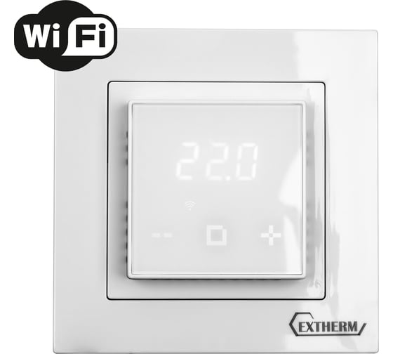 Програмируемый термостат по Wi-Fi EXTHERM с сенсорными кнопками и датчиком температуры пола, расписанием на неделю, совместим с рамками с внутренним размером 56 * 56 мм Schneider Unica, Exxact и Legrand Valena, белый, ET-44(w)