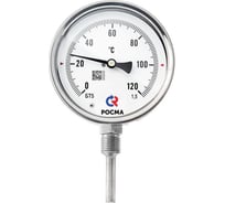 Термометр биметаллический коррозионностойкий РОСМА 150мм, Тип - БТ-72.220. Диапазон 0-100С. Резьба M20x1,5. Длина штока 200мм. УТ-00062005