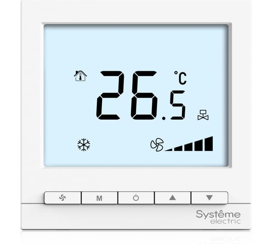 Термостат комнатный цифровой Systeme Electric для 2тр 3ск FCU и 2-поз.клап, 1UI 4DO Modbus бел ⏦230В BS RTF2IML