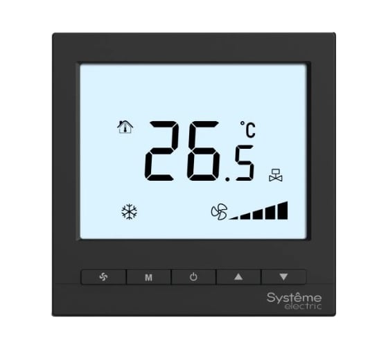 Термостат комнатный цифровой Systeme Electric О/Н/В/А для 4тр 3ск FCU и 2-поз.клап, 1UI 5DO Modbus ⏦230В BS чер RTF4IMLB